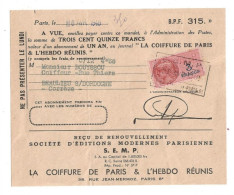 Lettre De Change  LA COIFFURE DE PARIS  & L'HEBDO REUNIS   PARIS  1948  (1784) - Letras De Cambio