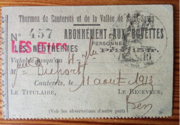 Abonnement Aux Buvettes, Thermes De Cauterets (65), En 1913 - Tickets - Entradas