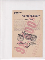 MOTO MONET & GOYON  MG 125 Cm3 "UTILITAIRE" Type S6VU Moteur 2 Temps Pub Anc. Pneus Hutchinson Mâcon - Publicités