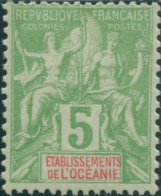 French Oceania 1892 SG14 5c Green And Red Navigation And Commerce MH - Sonstige & Ohne Zuordnung