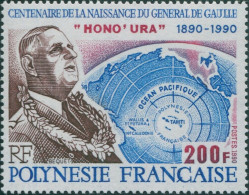 French Polynesia 1990 Sc#543,SG595 200f De Gaulle And Globe MNH - Otros & Sin Clasificación