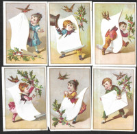 6 Chromos Dos Vierge - Enfants Jouant Dans Papier - Houx, Oiseau - Other & Unclassified