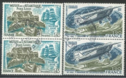 FRANCE - 1976/77, PORT LOUIS, MORBIHAM & 50th ANNIV OF ORTH ATLANTIC CROSSING STAMPS SET OF 2, ONE PAIR OF EACH, USED. - Oblitérés