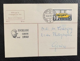 20426 - Escalade De Genève 1602 1950 Bureau De Poste Automobile 10.12.1950 Carte No 1 Dessin De N.Fontanet - Covers & Documents
