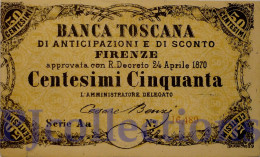 ITALIA - ITALY BANCA TOSCANA 50 CENTESIMI 1870 PICK NL XF+ - [ 4] Vorläufige Ausgaben