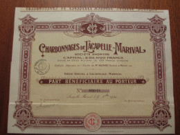 FRANCE - 46 - LOT - LACAPELLE MARIVAL 1920 - CHARBONNAHES DE LACAPELLE-MARIVAL , PART BENEFICIAIRE - Other & Unclassified