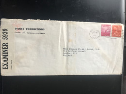1942 US Stamps Examiner Cover From Disney Production California US To Walt Disney Mickey Mouse Ltd. England - Cartas & Documentos