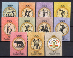 Hungary 1960 Olympic Games Rome, Rowing, Archery, Athletics Etc. Set Of 11 Imperf. MNH -scarce- - Zomer 1960: Rome