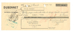 Lettre De Change   DUBONNET  VIN TONIQUE AU QUINQUINA   PARIS  1937   (1803) - Letras De Cambio