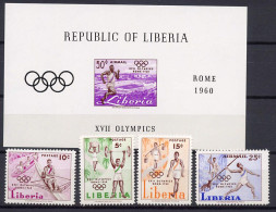 Liberia 1960 Olympic Games Rome, Rowing, Weightlifting, Athletics, Javelin Set Of 4 + S/s MNH - Verano 1960: Roma