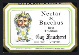 Etiquette Champagne Brut Tradition Nectar De Bacchus  Guy Faucheret Vertus   Marne 51 " " - Champagner