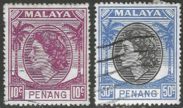 Penang (Malaysia). 1954-57 QEII. 10c, 50c Used. SG 34, 40. M5123 - Penang