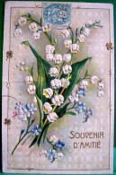 Cpa Gaufrée  FLEURS BRIN DE MUGUET . 1907. FLOWERS . LILY OF THE VALLEY EMBOSSED OLD  PC - Flowers