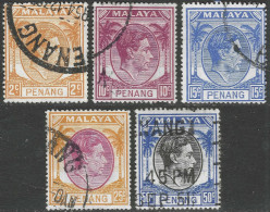 Penang (Malaysia). 1949-52 KGVI. 5 Used Values To 50c. SG 54. M5125 - Penang