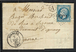FRANCE Ca. 1865:  LAC De Dormans Avec Le Y&T 22 Obl. GC 1330 (Ind.4) Et Marque Postale "A Dans Un Cercle" - 1862 Napoleon III