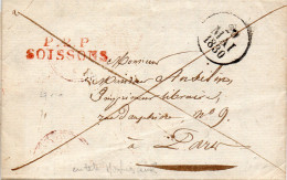 Aisne - LAC En Port Payé (20/05/1830) P2P/SOISSONS 37mm En Rouge - 1801-1848: Précurseurs XIX