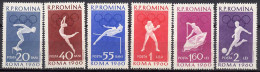 Romania 1960 Olympic Games Rome, Athletics, Swimming, Football Soccer Etc. Set Of 8 MNH - Ete 1960: Rome