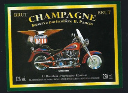 Etiquette Champagne Brut Harley Davidson Fat Boy Indian Easy Riders J J Desaubau Crouttes Sur Marne 02 " Moto" - Champan