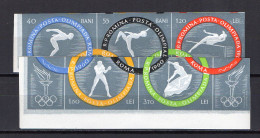 Romania 1960 Olympic Games Rome, Swimming, Gymnastics, Boxing Etc. Set Of 2 Strips Imperf. MNH - Summer 1960: Rome