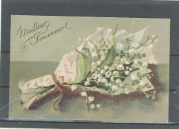 FLEURS -MUGUET - CARTE  GAUFFRÉE - AU VERSO ,PUB "AU GRAND BON MARCHÉ A DIEPPE. - Bloemen