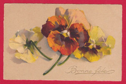 A774 FANTAISIES FLEURS PENSEES JAUNES ET ORANGES C.KLEIN NON SIGNEE - Bloemen