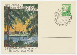 Postal Stationery Germany 1937 Palm Tree - Steam Boat - Colonial Stamp Exhibition Berlin  - Trees