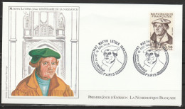 FDC -5 ème Centenaire Naissance Martin Luther  12/fév/1983 -2256- La Numismatique Française - 1980-1989