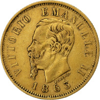 Italie, Vittorio Emanuele II, 10 Lire, 1863, Turin, Or, TB+, KM:9.3 - 1861-1878 : Vittoro Emanuele II