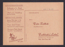 Bestellkarte Reklame Türkenkost Tabakwaren Firma Fritz Züllich Fachbach Lahn - Advertising