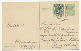 Briefkaart G. 216 / Bijfr. Groningen - Via Siberie - China 1927 - Ganzsachen