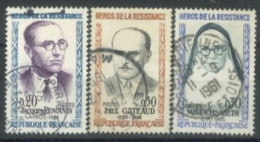 FRANCE - 1961, RESISTANCE HEROS STAMPS SET OF 3, USED. - Gebruikt