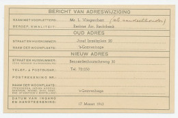 Verhuiskaart Den Haag - Boekelo 1943 I.v.m. Bouw Atlantikwal - Zonder Classificatie