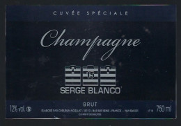 Etiquette Champagne Brut  Cuvée Spéciale Serge Blanco  N°15 Cheurlin Noellat  Barsur Seine Aube 10 " Sport, Rugby, N°15" - Champagner