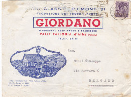 ITALIA - REPUBBLICA  - VALLE TALLORIA D' ALBA - VINI CLASSICI PIEMONTESI - BUSTA -  VIAGGIATA PER BERGAMO - 1962 - Autres & Non Classés