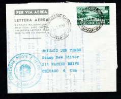 SOMALIA AFIS, 1959, INTERO POSTALE A 2, MOGADISCIO X CHICAGO, USA - Somalie (AFIS)