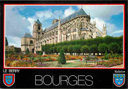 18 - Bourges - La Cathédrale Saint Etienne - Les Jardins De L'hôtel De Ville - Fleurs - Blasons - Carte Neuve - CPM - Vo - Bourges