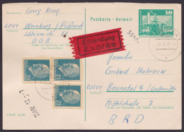 P81 A, P76, Eilbotenkarte Mit 3 Ganzsachenauschnitten, Ankunft - Cartes Postales - Oblitérées