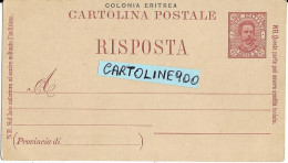 Colonie Italiane Colonia Italiana Intero Cartolina Postale Eritrea  Cent.7 1/2 Risposta 1893 No Scritta Solo Risposta - Eritrea