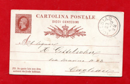 CARTOLINA POSTALE- VITTORIO EMANUELE II .1878  C. 4   Per CAGLIARI. 1879 - Entiers Postaux