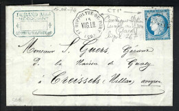 FRANCE Ca.1874:  LSC St Hippolyte-du Fort (Gard) Pour Creissels (Av.) Avec Le Y&T 60A Obl. Amb. CT1 Et CAD C. De Station - 1871-1875 Cérès