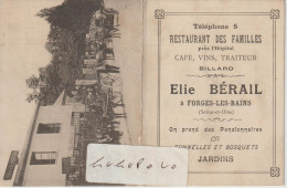 91 - FORGES LES BAINS  - Restaurant Des Familles Elie BERAIL - Horaires Des Trains Limours - Paris Luxembourg  ( Rare ) - Europa