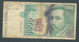 Billet Espagne - Billet De 1000 Pesetas - Hernan Cortes & Francisco Pizarro - 12 Octobre 1992 - C5454765 -- - Laura 6518 - [ 4] 1975-… : Juan Carlos I