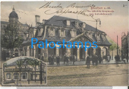 229380 GERMANY FRANKFURT CAFE RESTAURANT & RAILROAD MISSING STAMPS CIRCULATED TO ARGENTINA POSTAL POSTCARD - Other & Unclassified