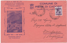 ITALIA - REPUBBLICA  - COMUNE DI PIEVE DI CADORE (BELLUNO)- BUSTA - VIAGGIATA PER ENDINE GAIANO (BG)- 1963 - Other & Unclassified