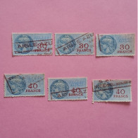 Timbres Fiscaux Bleus 30 F. & 40 F. - Annulation Aigle Azur Transports (6 Timbres) - Sellos