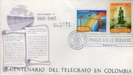 Lote 1105-4F, Colombia, 1965, SPD-FDC, Centenario De Las Telecomunicaciones En Colombia, Mason, Space - Colombia