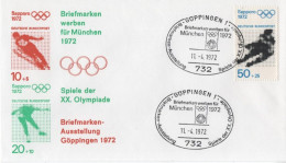 Germany Deutschland 1972 FDC Olympic Games Olympische Spiele Munchen Skis Ice Hockey, Canceled In Goppingen - 1971-1980