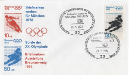 Germany Deutschland 1972 FDC Olympic Games Olympische Spiele Munchen Skis Ice Hockey, Canceled In Braunschweig - 1971-1980