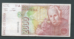 Billet Espagne - Billet De 2000 Pesetas -24 AVRIL 1992  - Celestino Mutis -- 3M9937093  - Laura 6519 - [ 4] 1975-… : Juan Carlos I