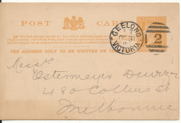 Australia Postal Stationery Post Card Geelong Vic. Sent To Melbourne 31-10-1893 - Interi Postali